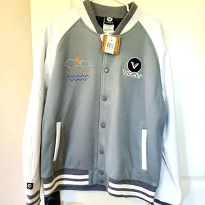 NWT Vast Life bomber jacket men's L Nature Always Wins.  Gray and white jacket.